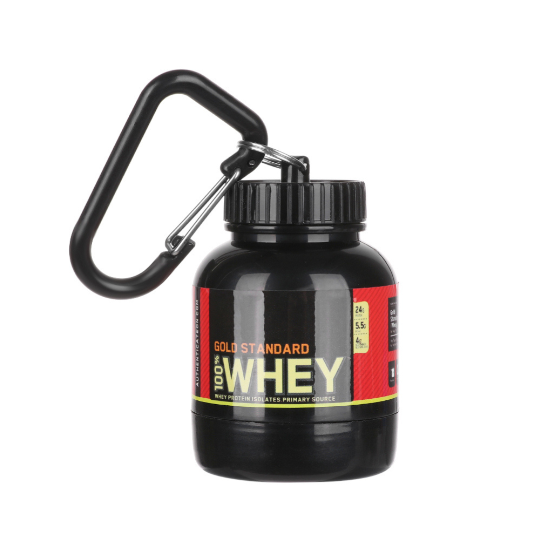 TRUE INDIAN mini whey protein powder container with keychain