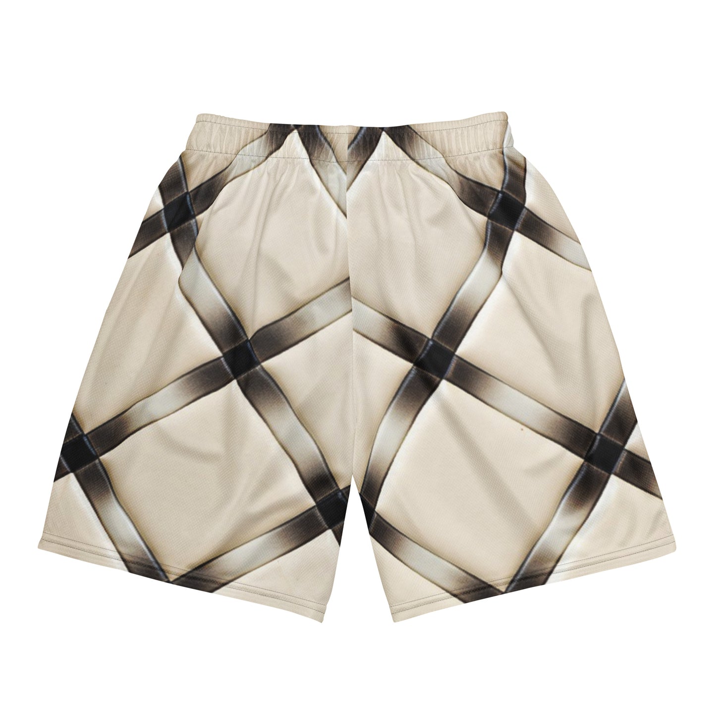 Beige Grid Unisex Mesh Shorts