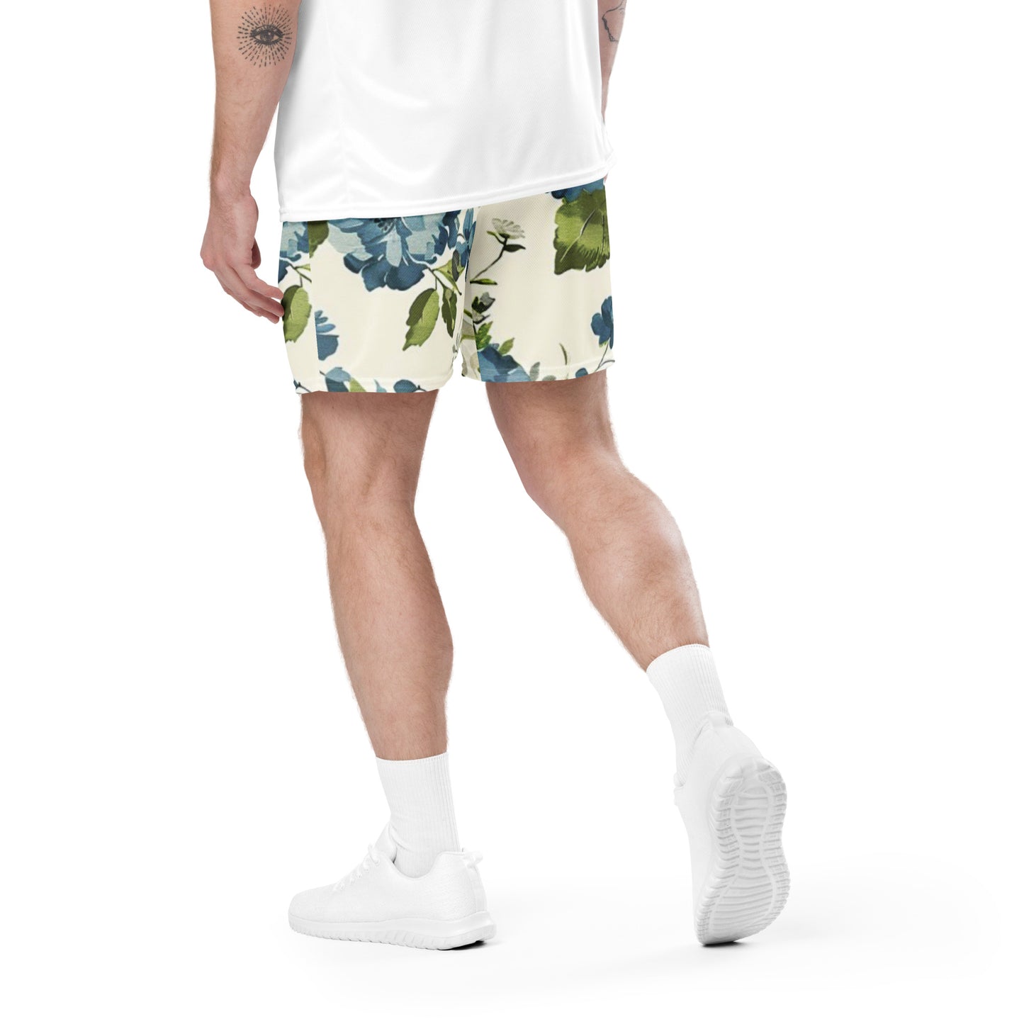 Elfenbeinfarbene Bloom-Mesh-Shorts für Unisex