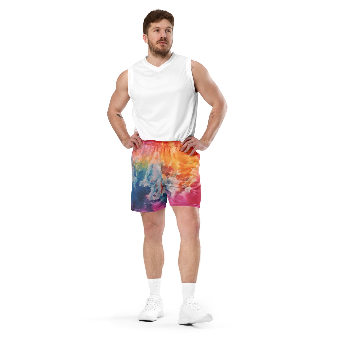 Shorts de malla unisex Rainbow Burst 