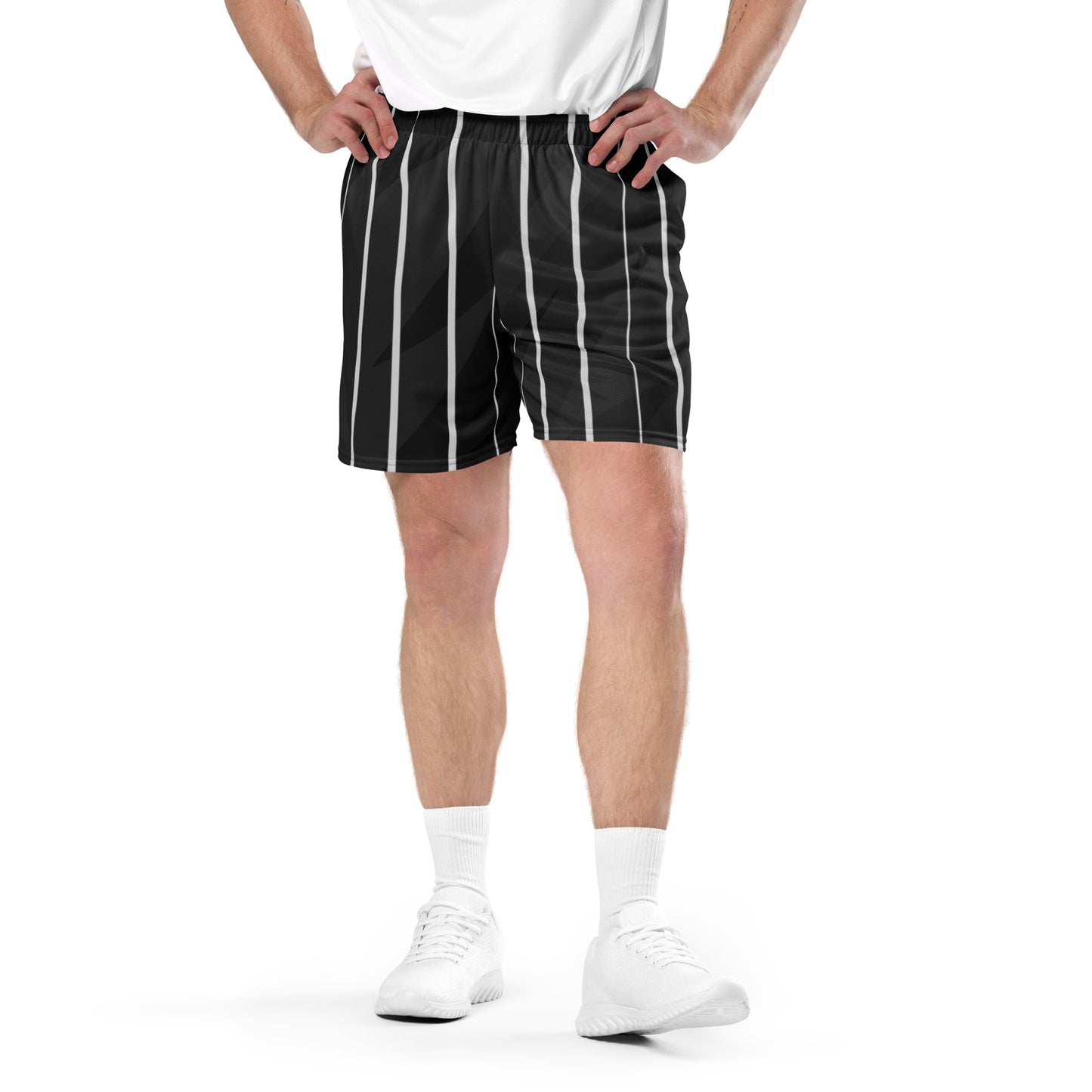 Weiße Streifen Schwarze Unisex Mesh Shorts 