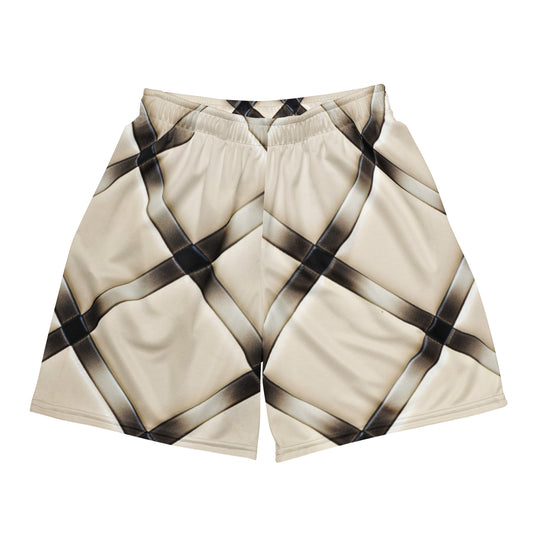 Beige Grid Unisex Mesh Shorts