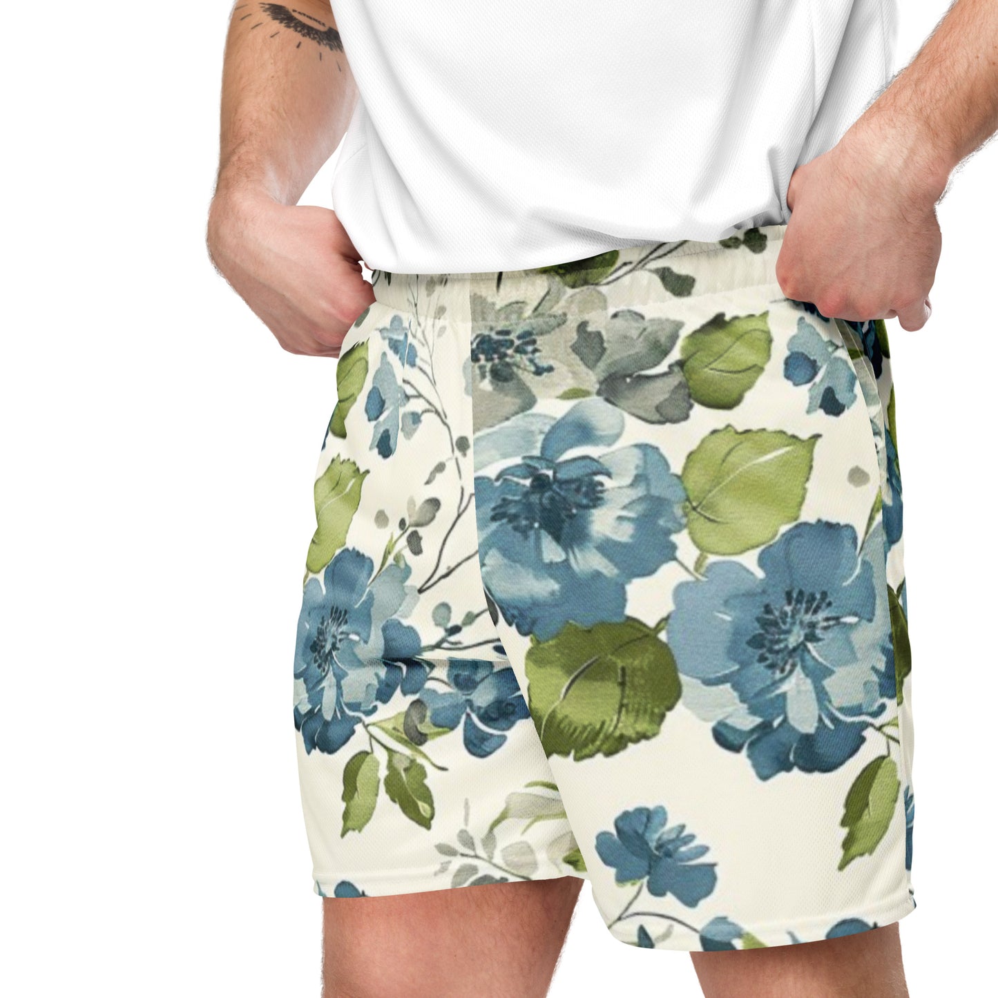 Elfenbeinfarbene Bloom-Mesh-Shorts für Unisex