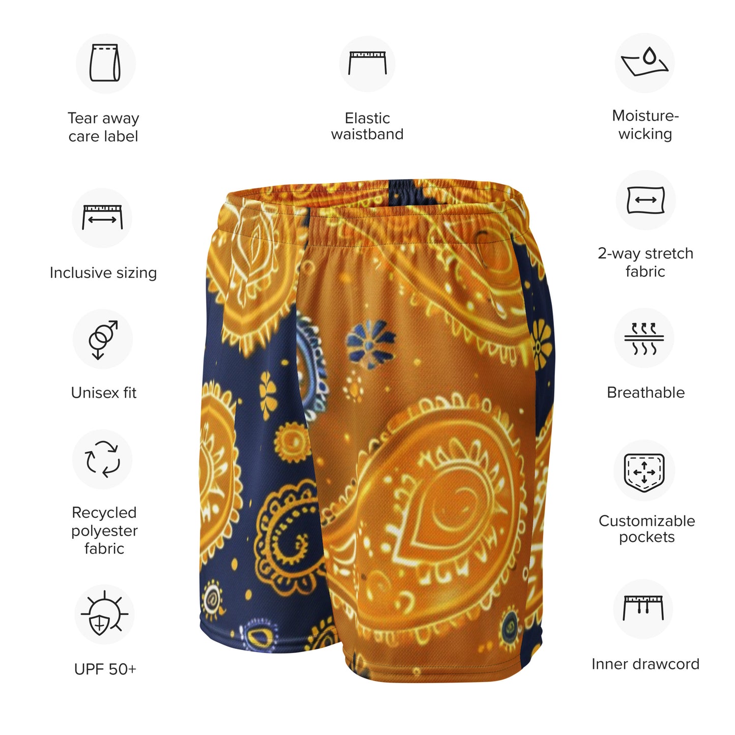 Golden Paisley Unisex Mesh Shorts