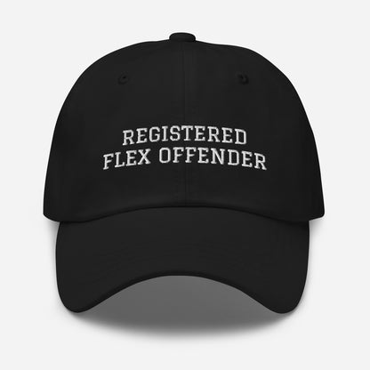 Unleash your humor and flex with our Registered Flex Offender Gym Hat – because your gains should come with a side of playful mischief!