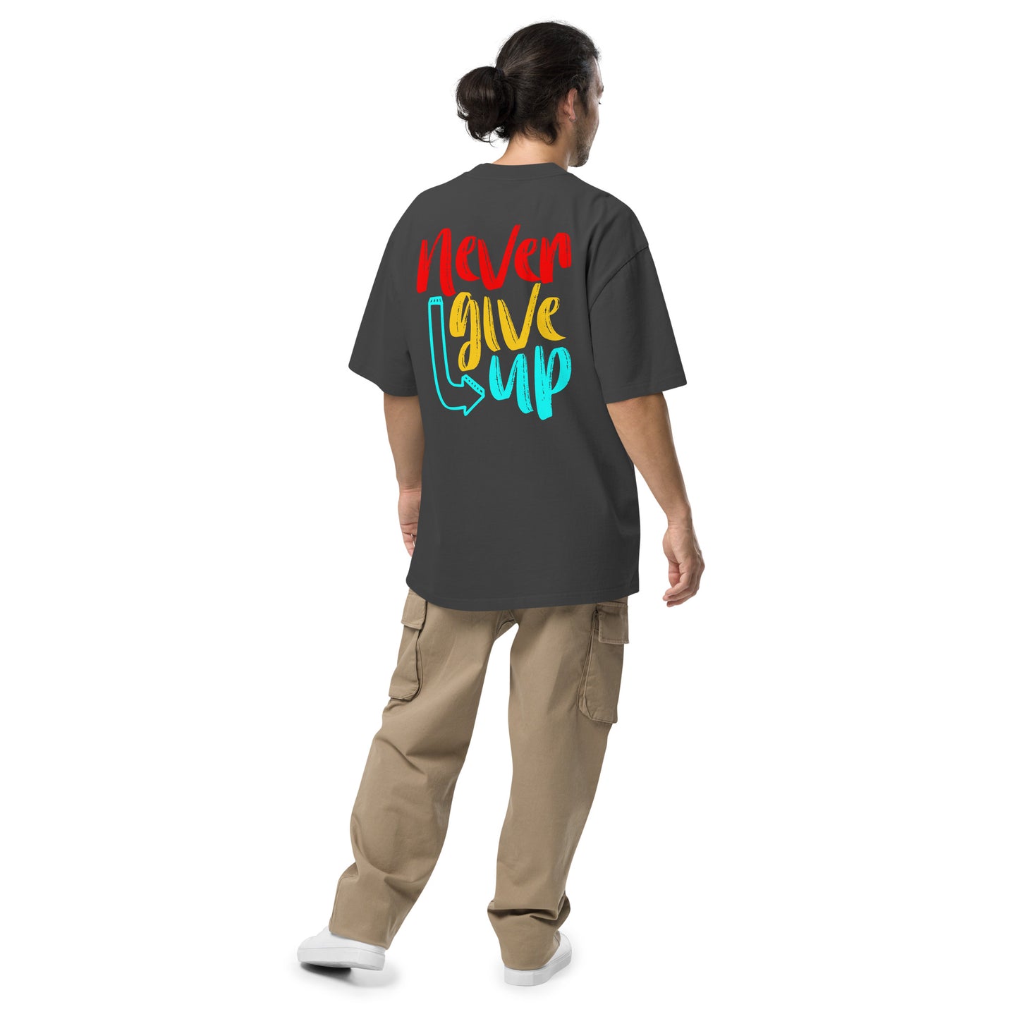 Never Give Up Camiseta oversize desteñida